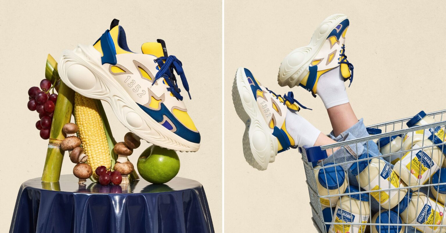 Бренд Unilever створив синьо-жовті кросівки із залишків їжі, що йде у смітник